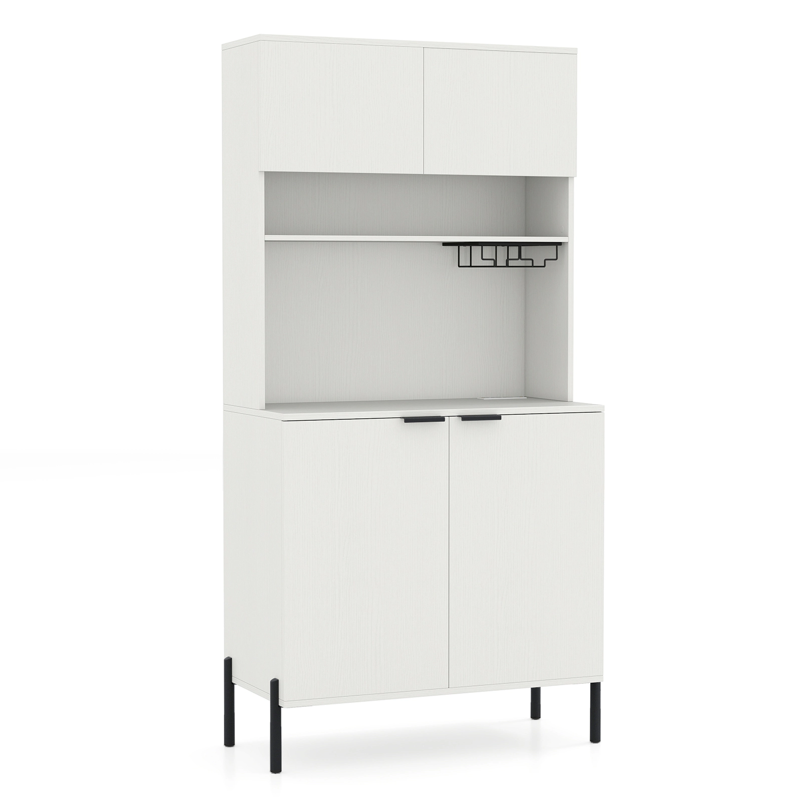 SUGIFT Kitchen Pantry Cabinet with Charging Station 90-lb Countertop Capacity with Wine Glass Rack 64.5-in Tall White