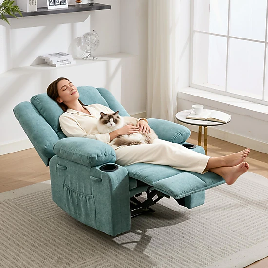 BebreezChic Oversized Vibration and Lumbar Heat Recliner Chair,LT BLUE ...