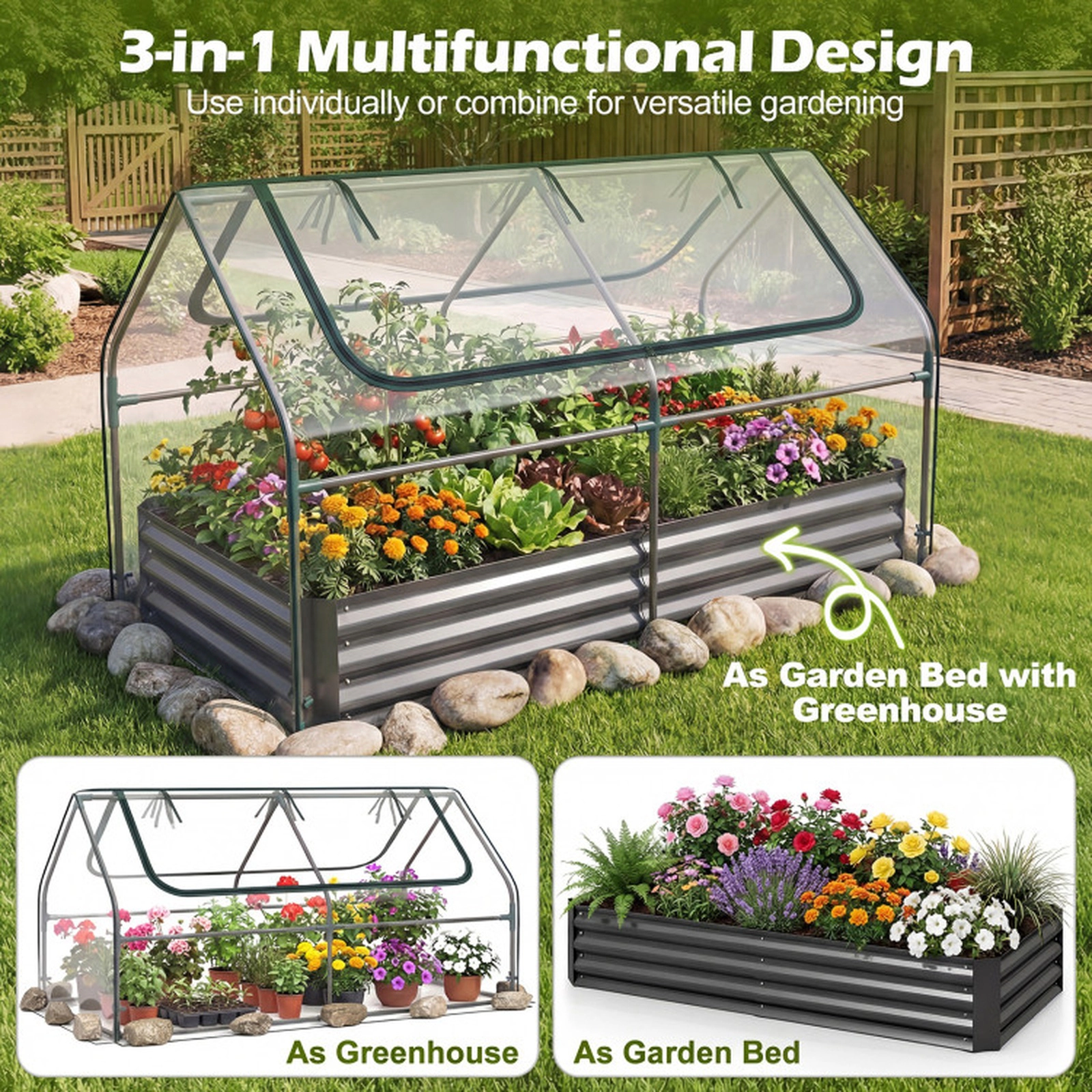 SUGIFT Mini Greenhouse Raised Garden Bed with PVC Cover Black