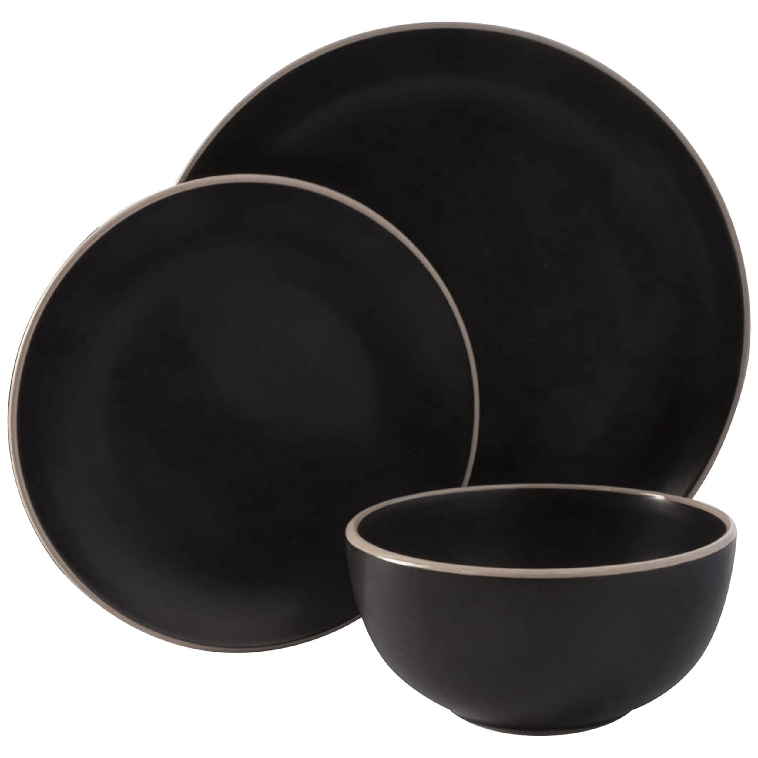 Gibson Home Rockaway 12 Piece Stoneware Dinnerware Set Black