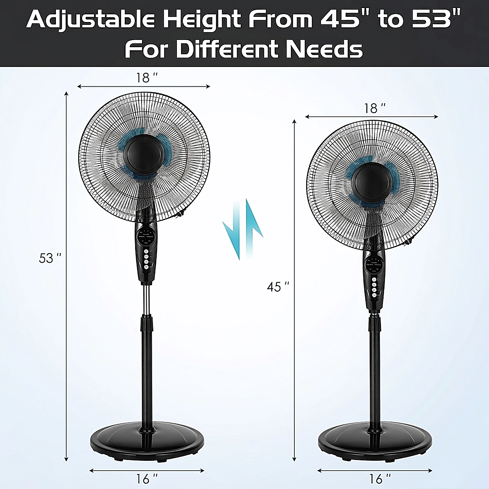 SUGIFT 16-in Black Oscillating Pedestal Stand Fan with Remote and Dual Blades 18-in W 16-in D 53-in H