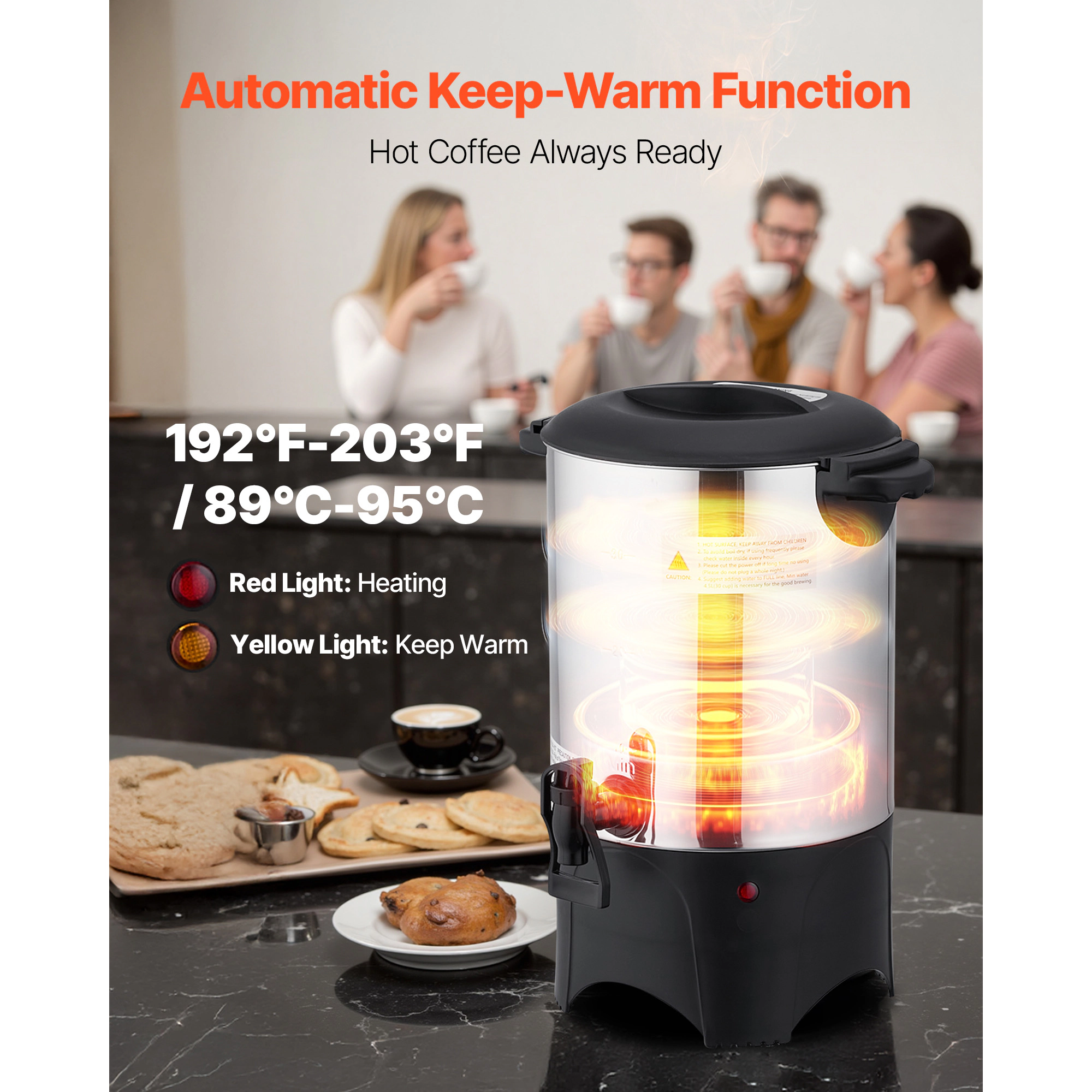 HONGGE Commercial Coffee Urn Hot Beverage Dispenser with Dripless Faucet Quick-Brewing Commercial Coffee Maker with