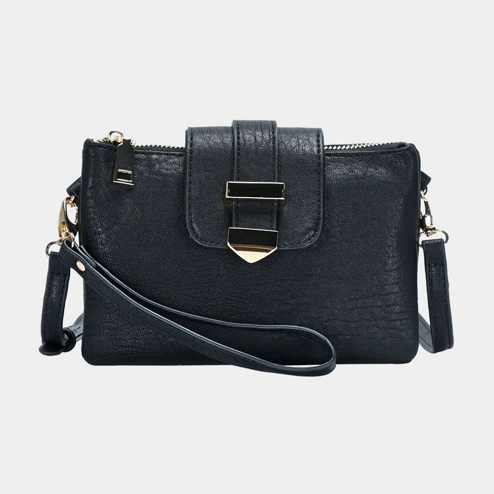 FASHNZFAB Belt Buckle Pointed Wristlet Clutch Crossbody Bag