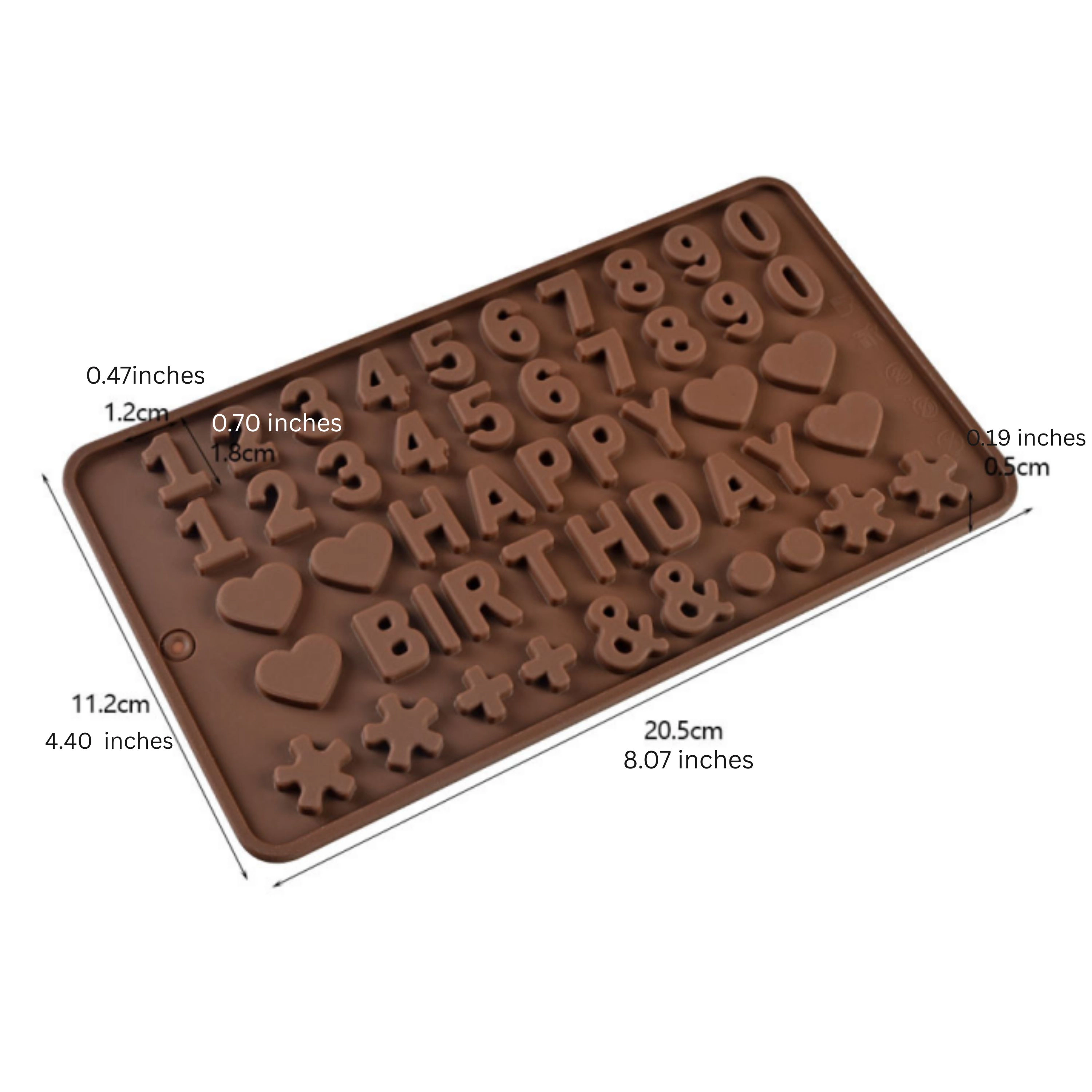 Kitcheniva 8.1 x 4.4 Inch Silicone Happy Birthday Chocolate Mold With Hearts, Symbols & Numbers