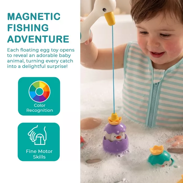 Sperric Splash & Catch Bath Toy Magnetic Fishing Game w/ Surprise Animal Eggs - Floating Fun for Toddlers & Kids