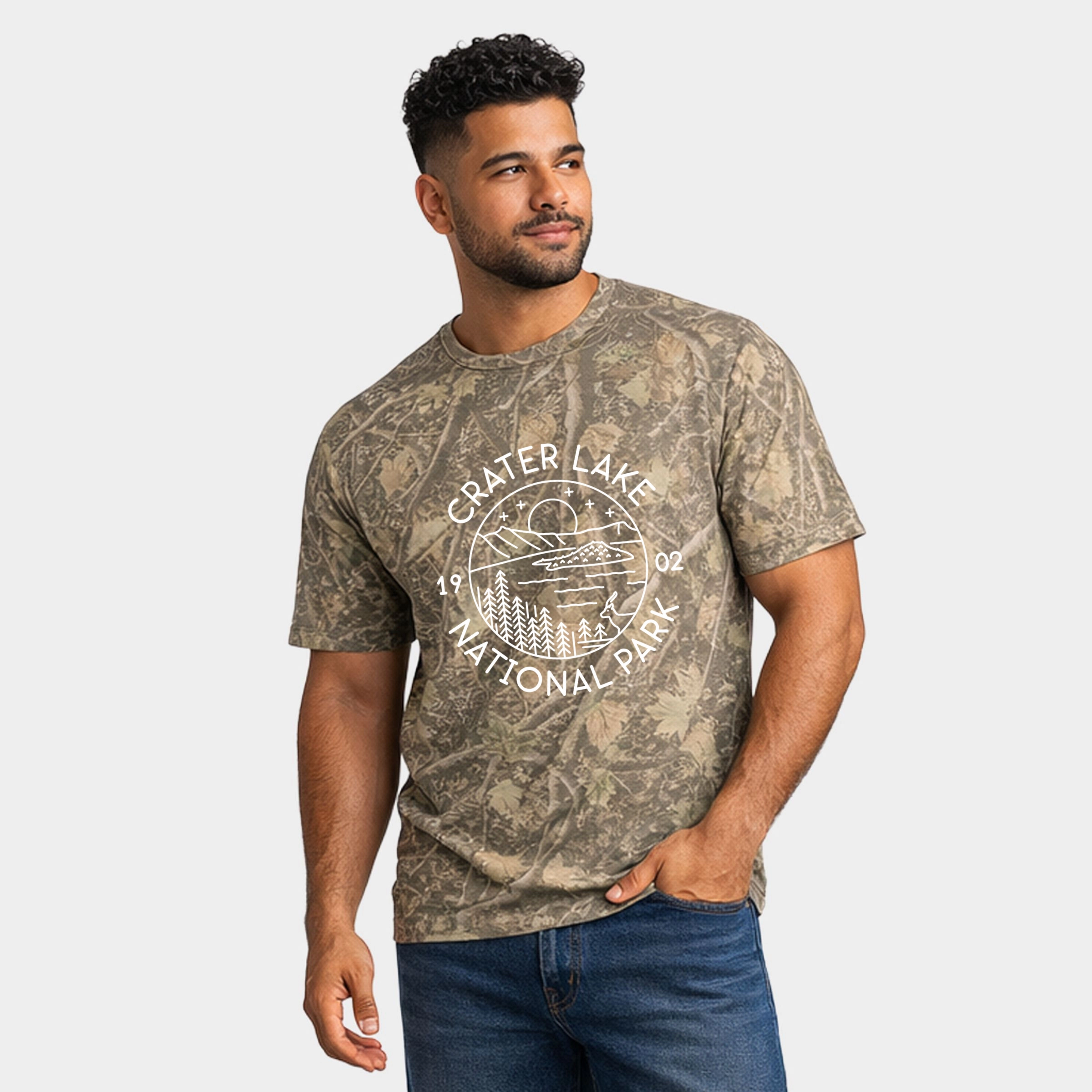 Simply Sage Market - Men's Heavyweight Camo Tee Crater Lake National Park