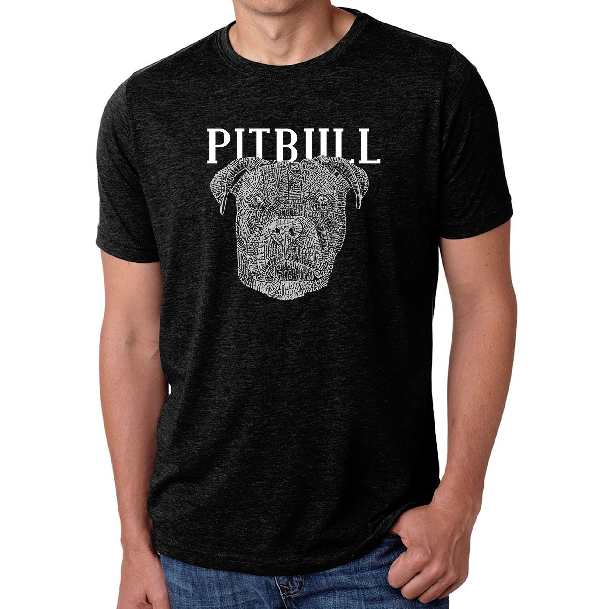LA Pop Art Men's Cotton-Blend Word T-Shirt - Pitbull Face