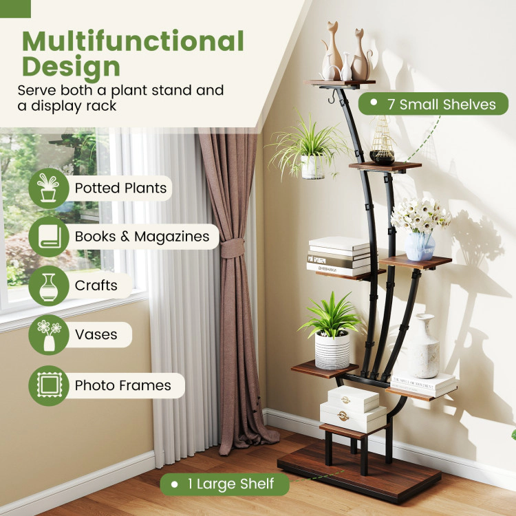 Hivvago Indoor Plant Stand with Grow Lights, Tall 8-Tier Corner Metal Shelf