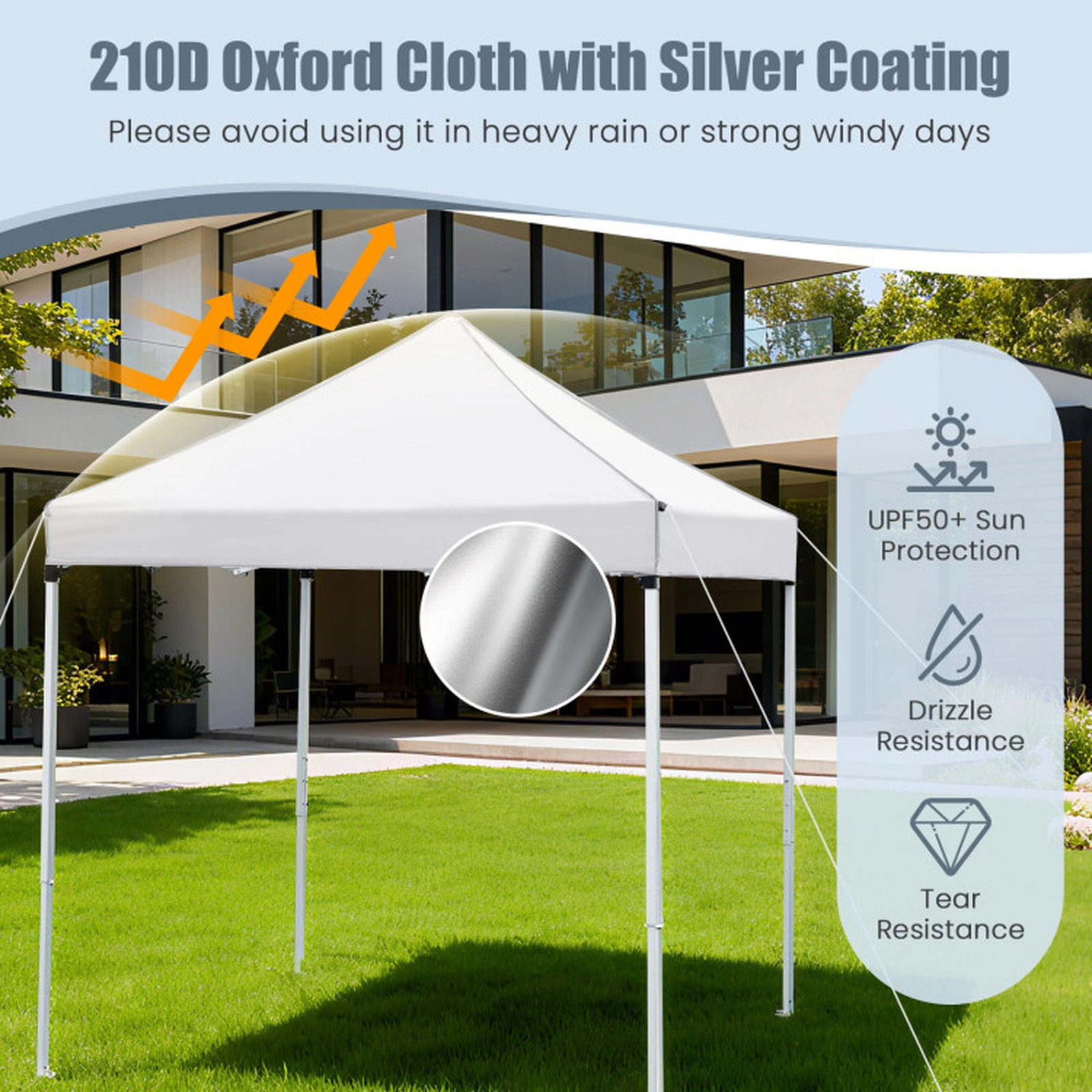 SUGIFT White 6.5-ft by 6.5-ft 3-Level UPF50+ Carbon Steel Pop Up Canopy Tent with 4 Sidewalls and Bag