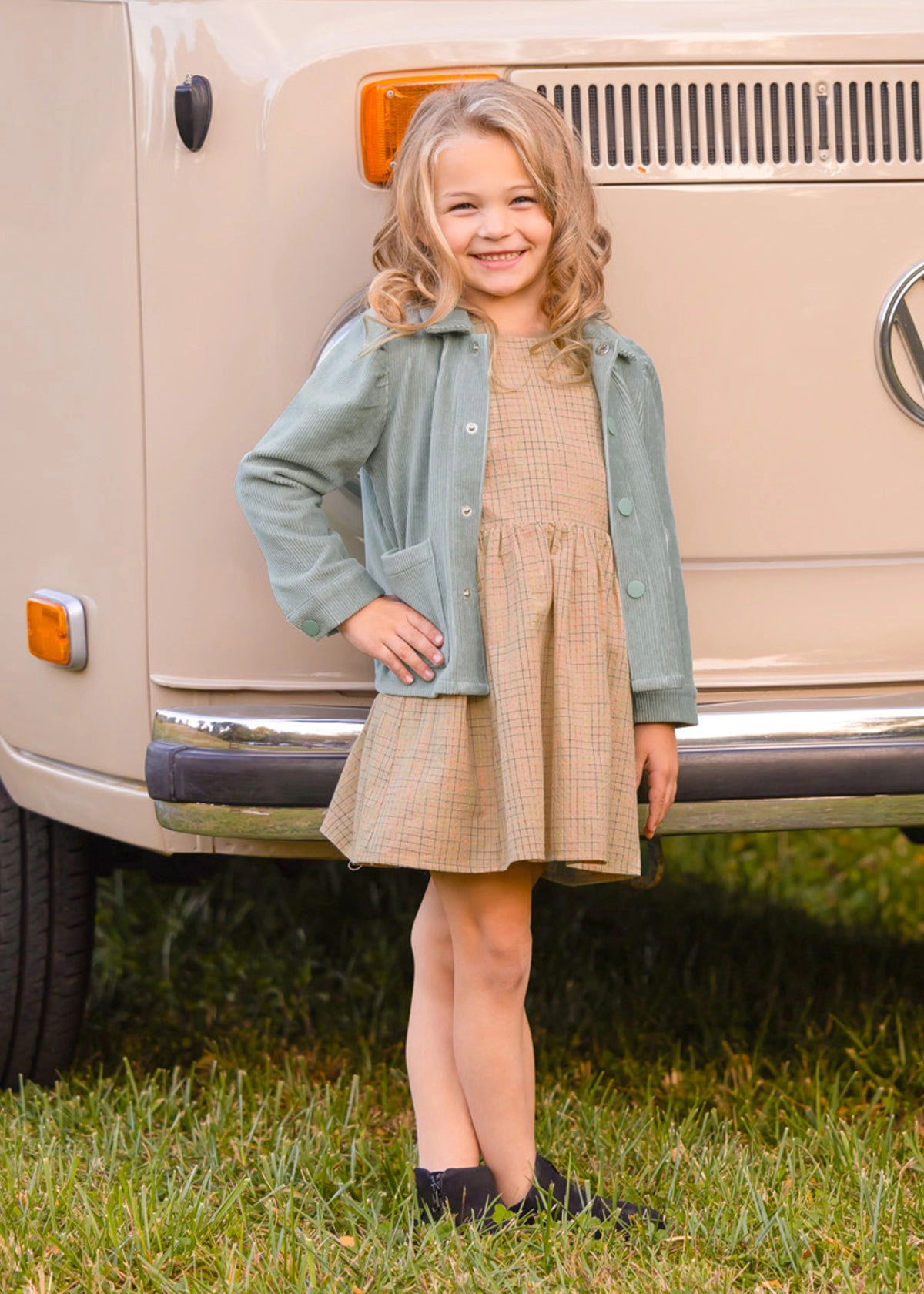Mabel and Honey Plaid Woven Natural Waist Dress - Tan