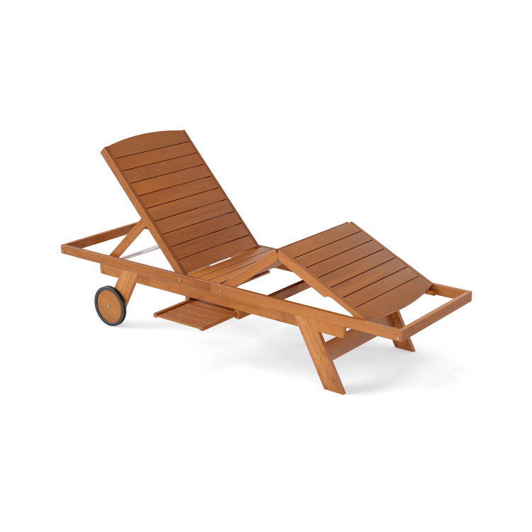 Hivvago Outdoor Chaise Lounge Chair With Wheels 4-Position Patio Wood Recliner With Adjustable Backrest