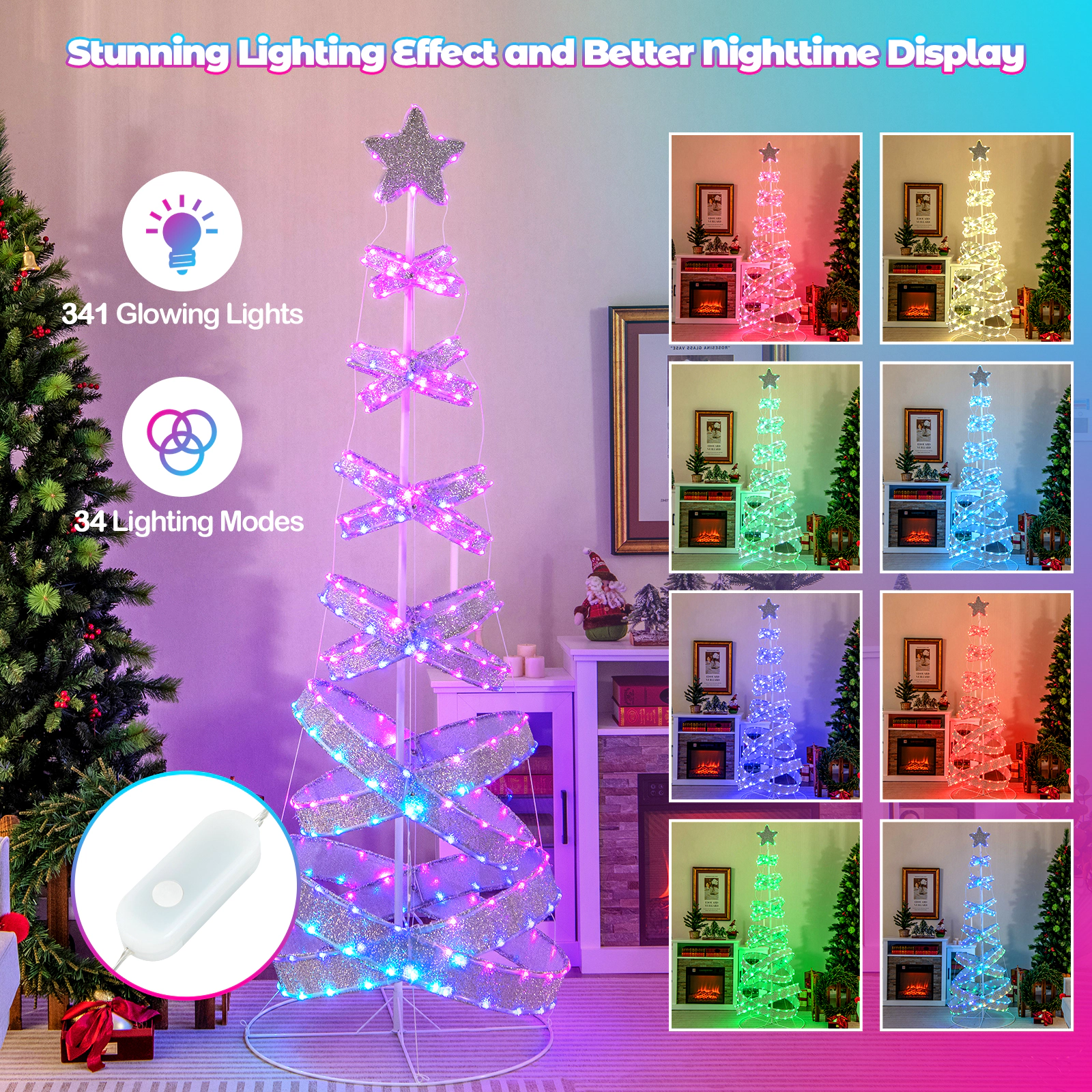 SUGIFT 7 ft Outdoor Spiral Christmas Tree with 341 Lights and 34 Lighting Modes