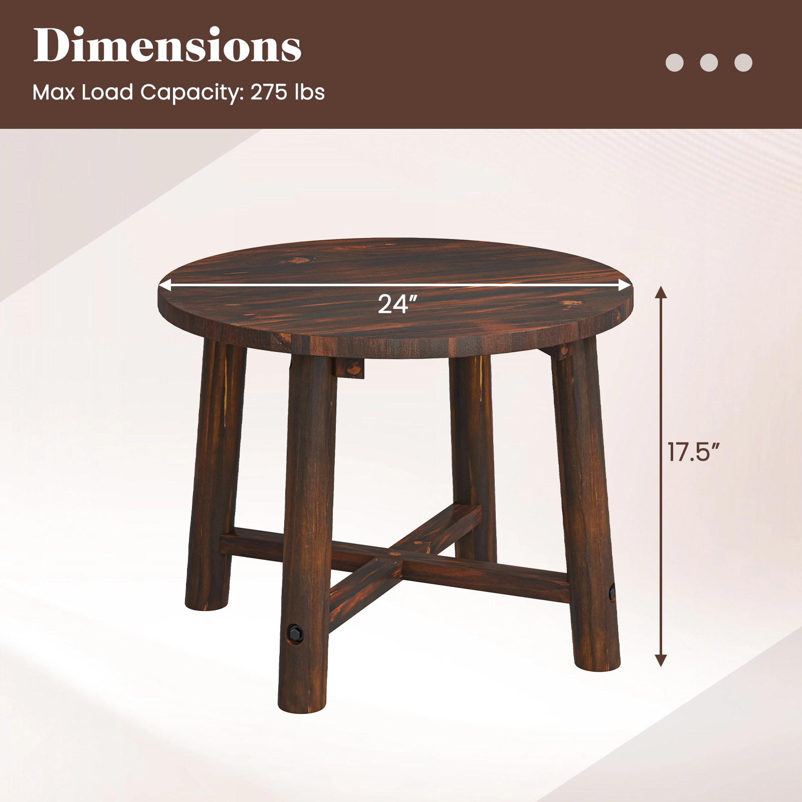 SUGIFT Solid Wood Patio End Table with X-Shaped Base 275-lb Capacity for Garden Deck Poolside and Indoors Brown