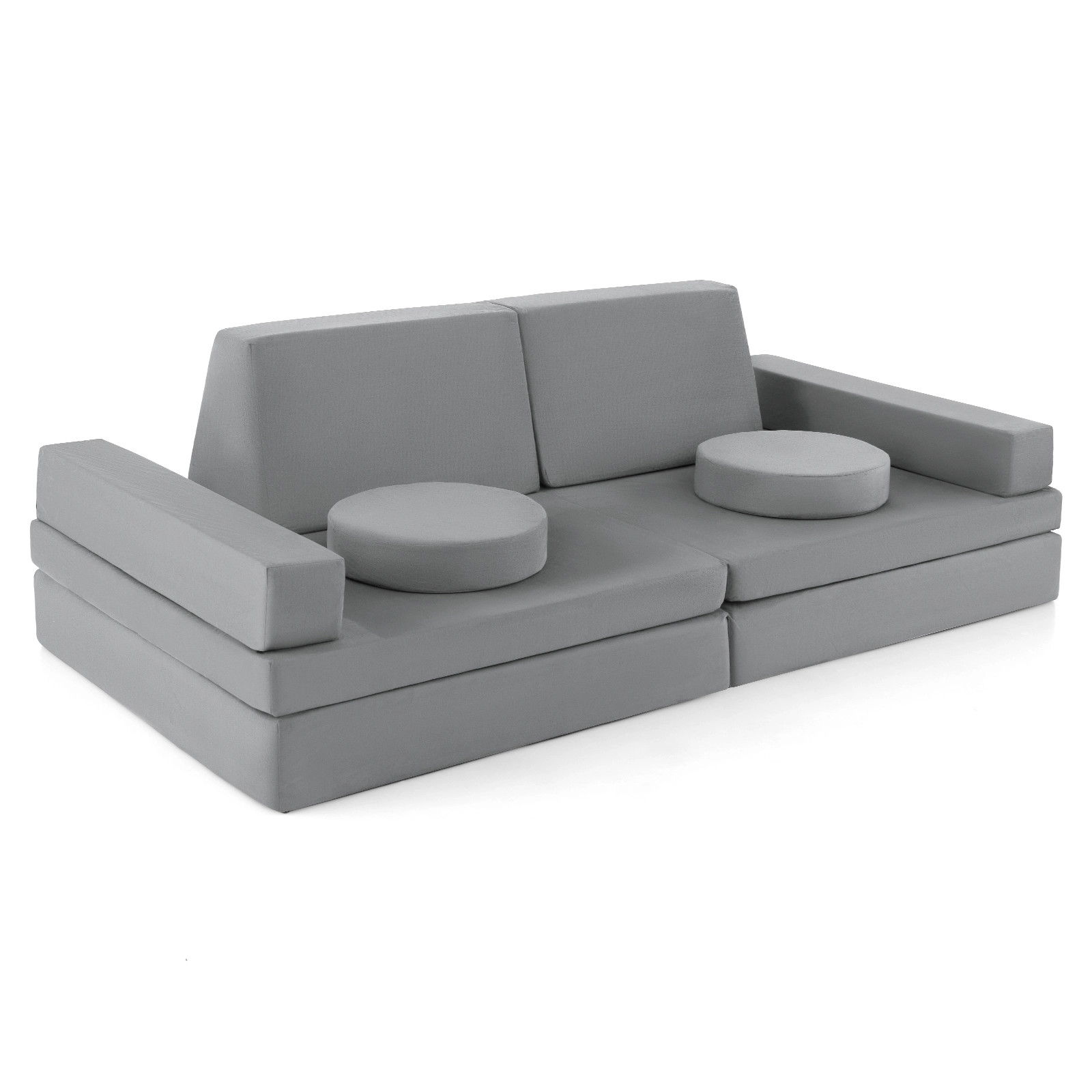 SUGIFT 10-Piece Gray Suede Modular Kids Play Couch Sofa Set with Portable Handle and Washable Covers