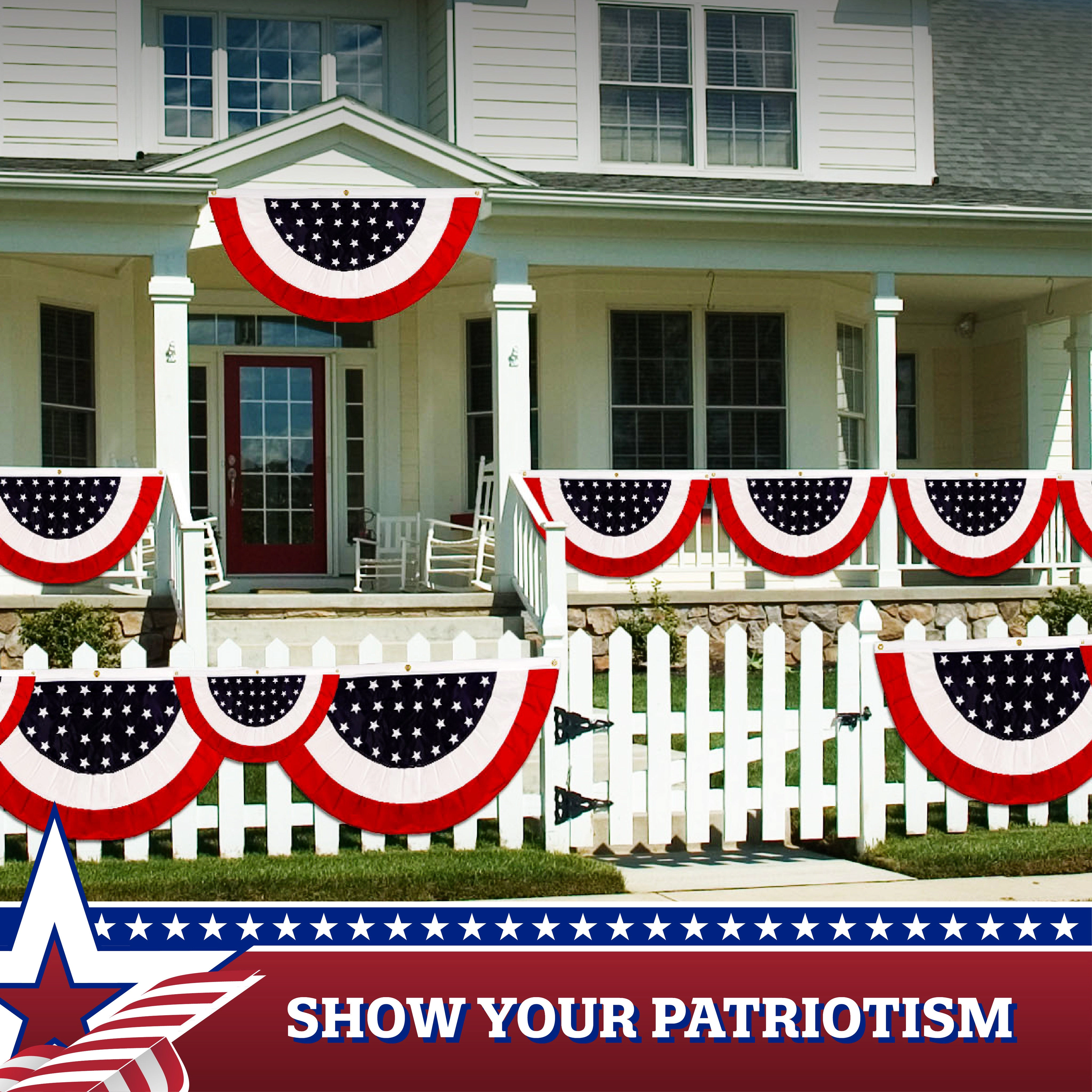 G128 3-Pack USA Pleated Fan Flag 3x6 ft - Embroidered Stars and Stripes