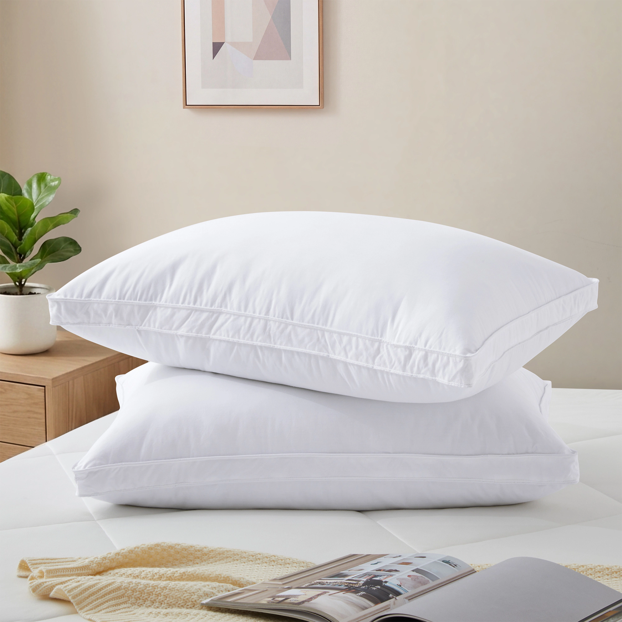 PEACENEST Grey Goose Feather Pillow Set of 2 with 100% Cotton Cover