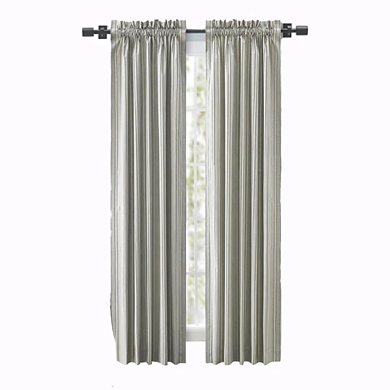 Ellis Curtain Springfield Stripe Tailored 3" Rod Pocket Curtain Panel Pair with Ties 82" x 84" Black