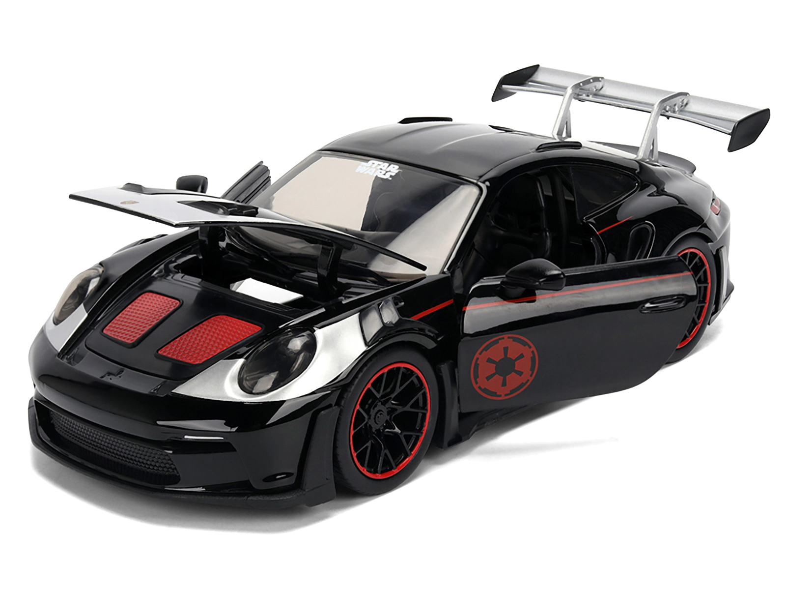 Jada Porsche 911 GT3 RS (992) Black with Silver Hood and Graphics and Darth Vader Figure "Star Wars" Franchise