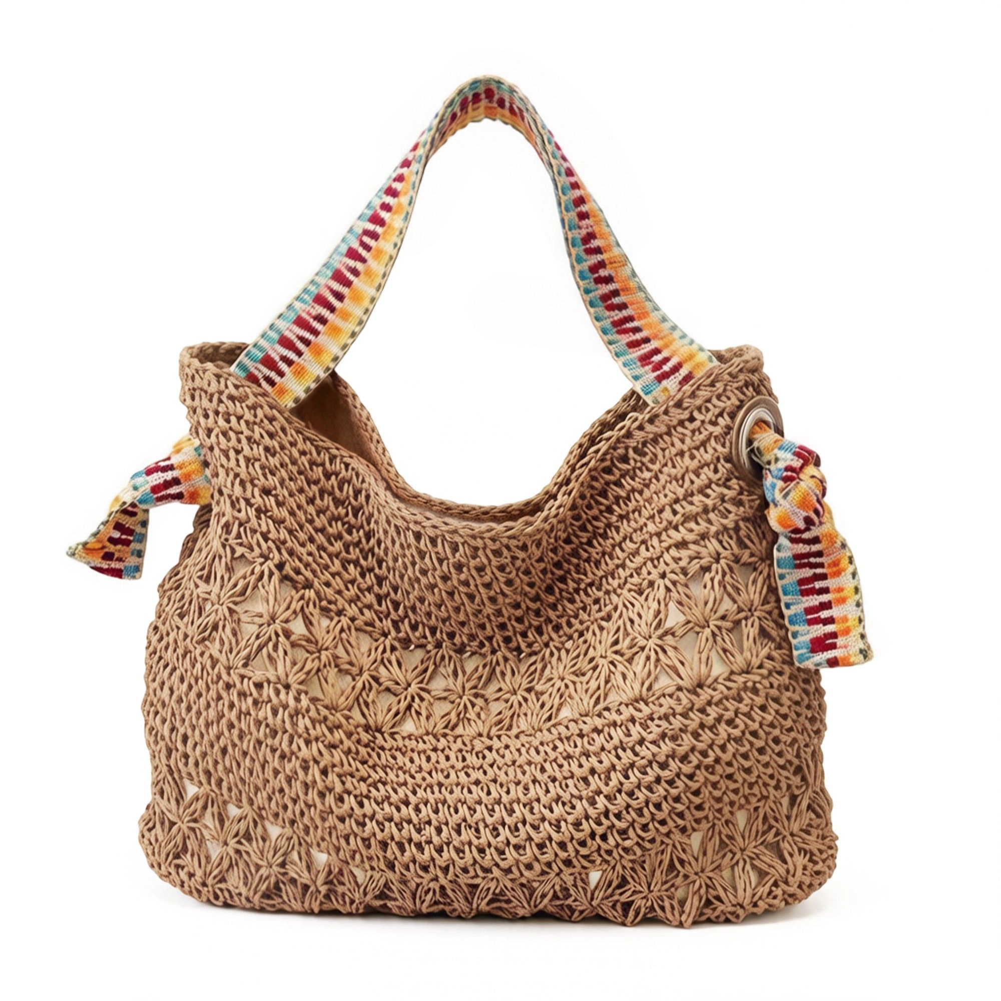 Alilang Women's Crochet Shoulder Bag with Woven Strap Textured Knit Hobo Handbag Slouchy Boho Tote Everyday Carryall