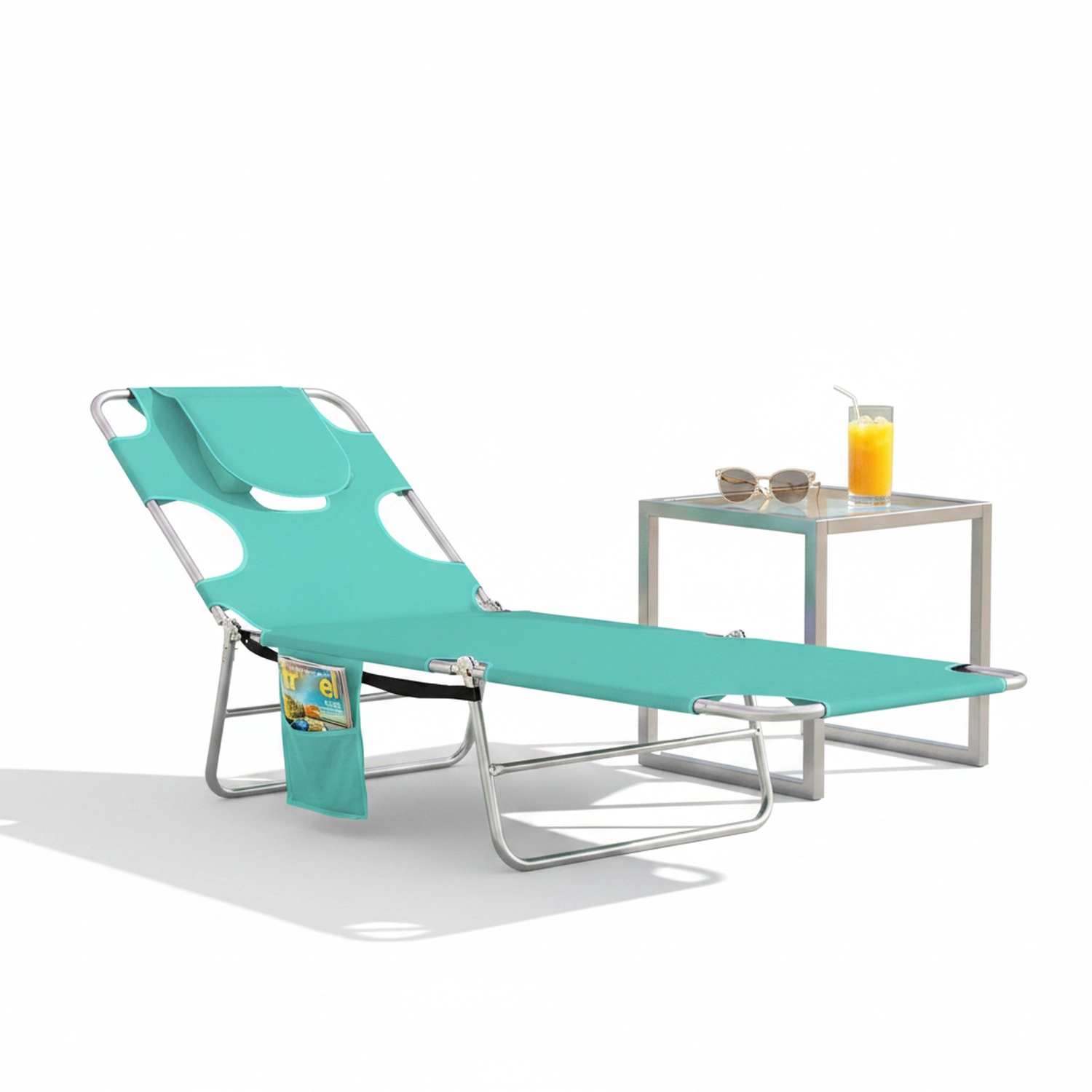 HONGGE Tanning Chair with Face Hole, 5-Level Adjustable Outdoor Chaise Lounge Chair with Pillow for Beach, Pool