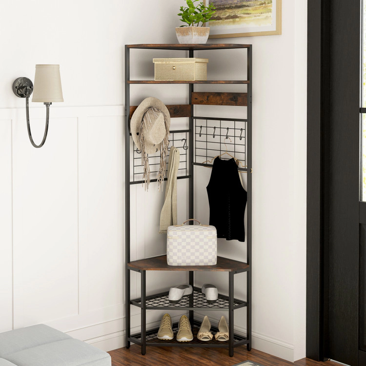 Hivvago 5-Tier Corner Hall Tree with Shoe Storage Bench