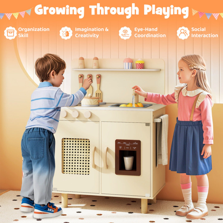 Hivvago Wooden Pretend Kitchen Playset With Realistic Ice Maker