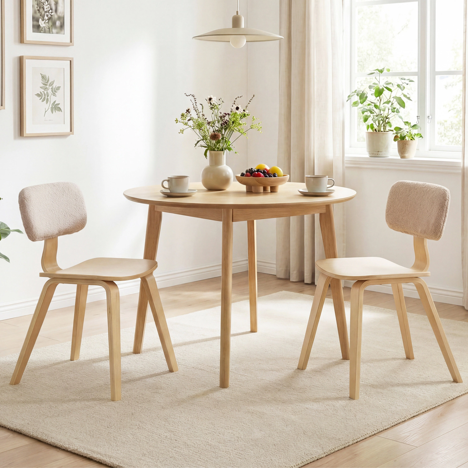 LJG Set of 2 Rubber Wood Dining Room Chairs with Teddy Velvet Padded Backrest