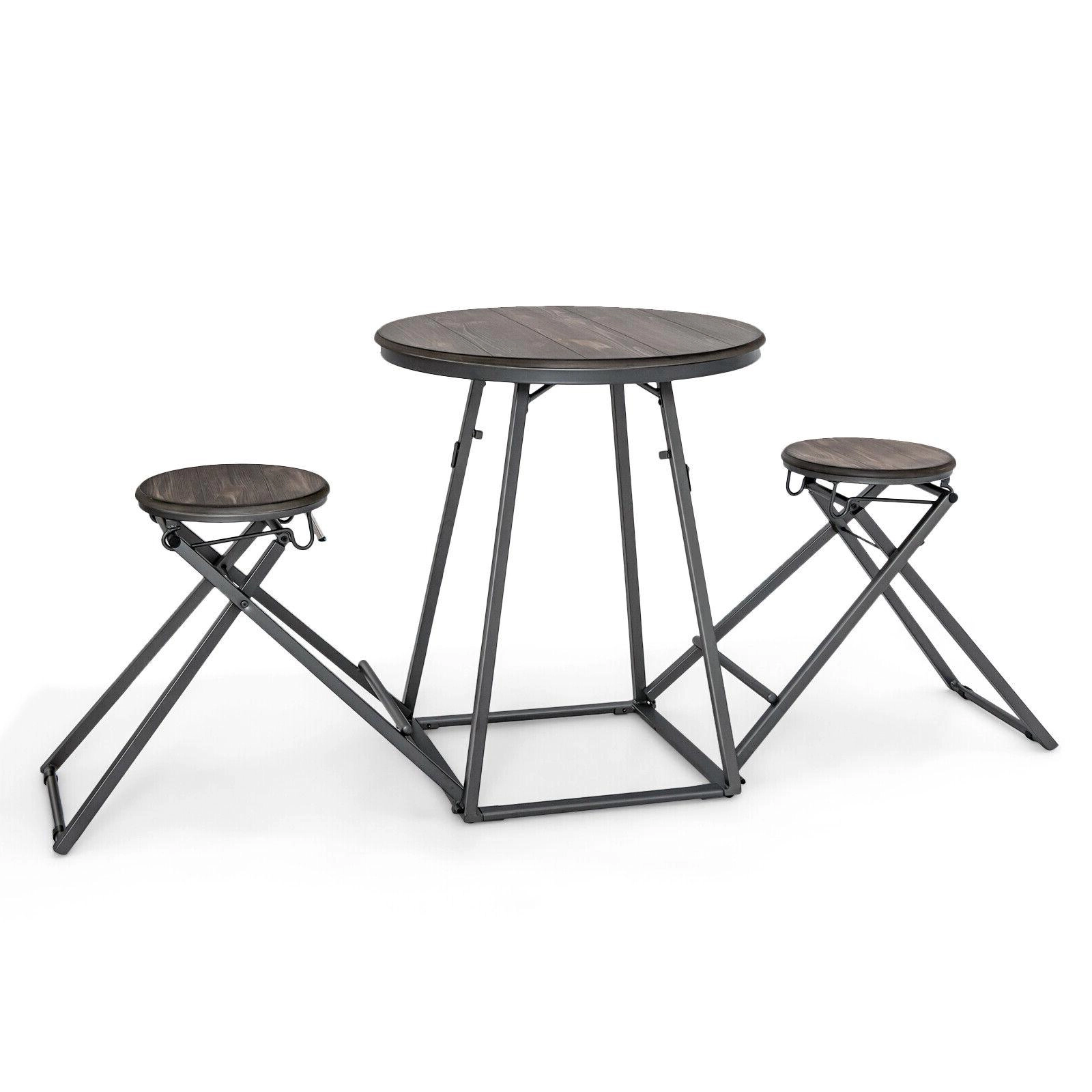LJG 3 Pieces Dining Table Set with 2 Foldable Stools for Small Space