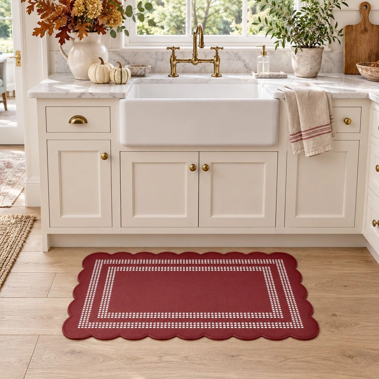 Kate Aurora Remi Scalloped Anti Fatigue Non-Skid Memory Foam Kitchen Floor Mat, 18x30, Red