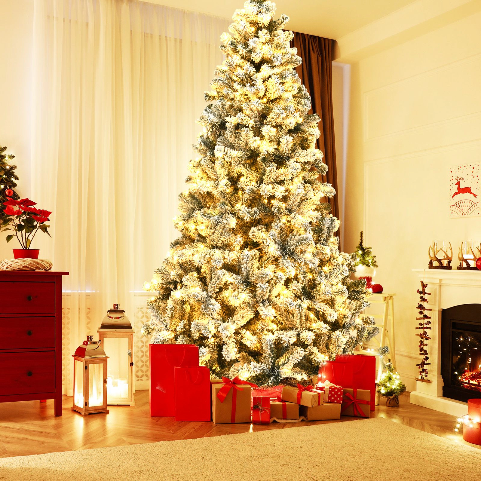SlickBlue Pre-Lit Artificial Christmas Tree with Hinged Branches