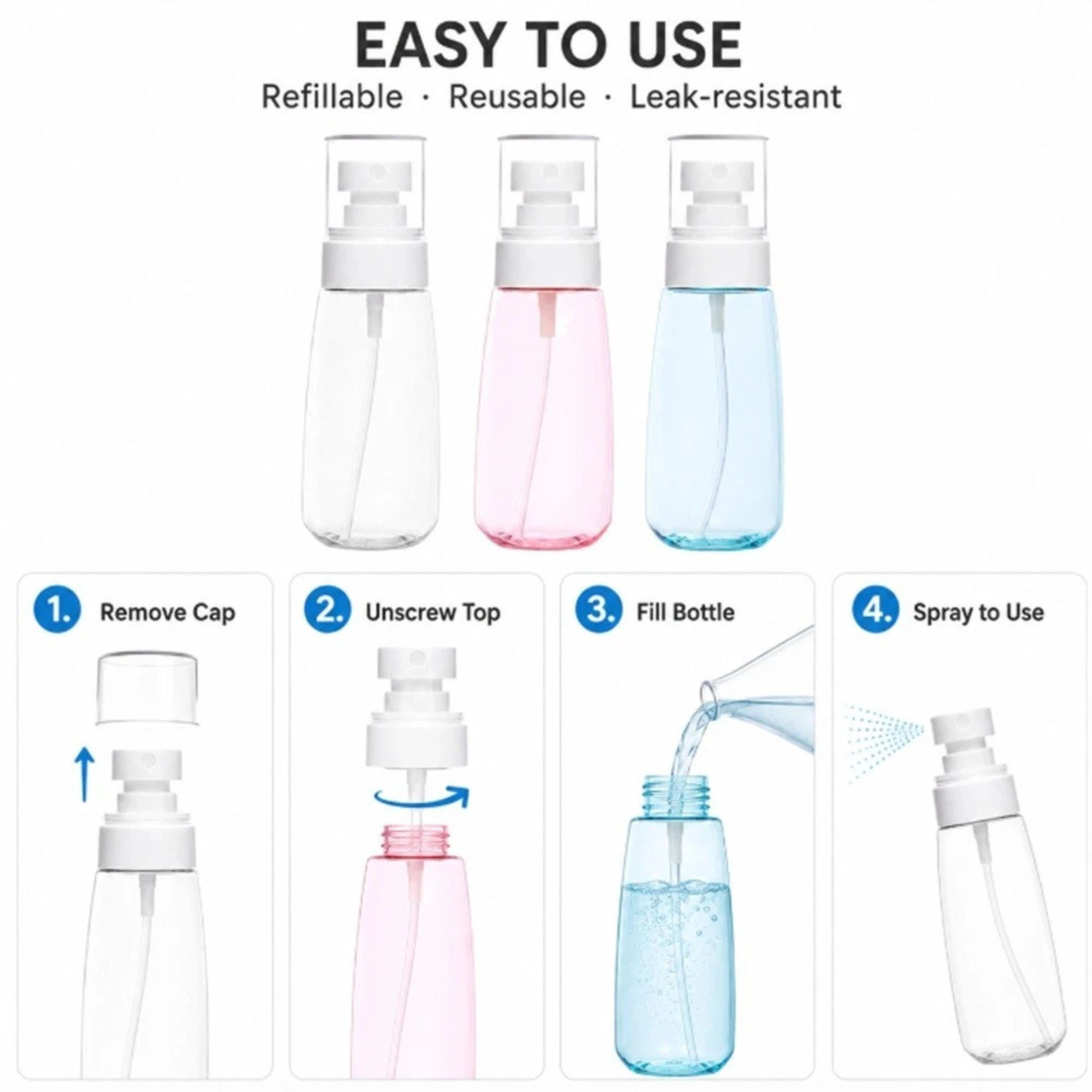 Home Collection Pack of 3 60ml Clear Refillable Perfume Spray Atomizer Bottles