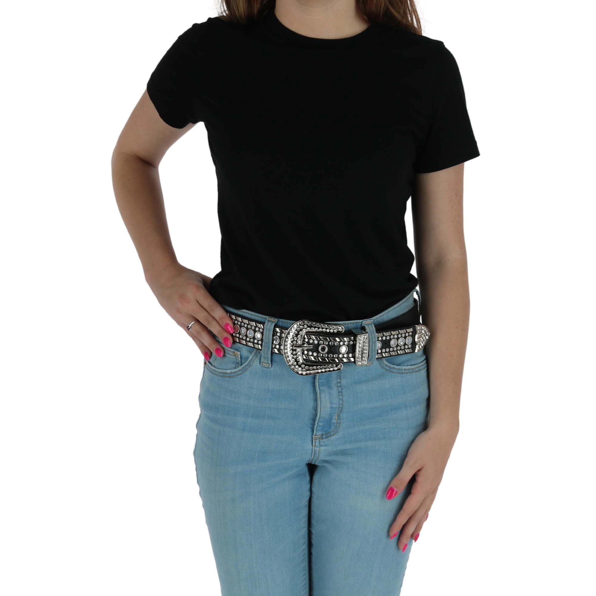 CTM Women's Western Rhinestone Belt 1.5 Inch Wide Bling Cowgirl (Plus Available)