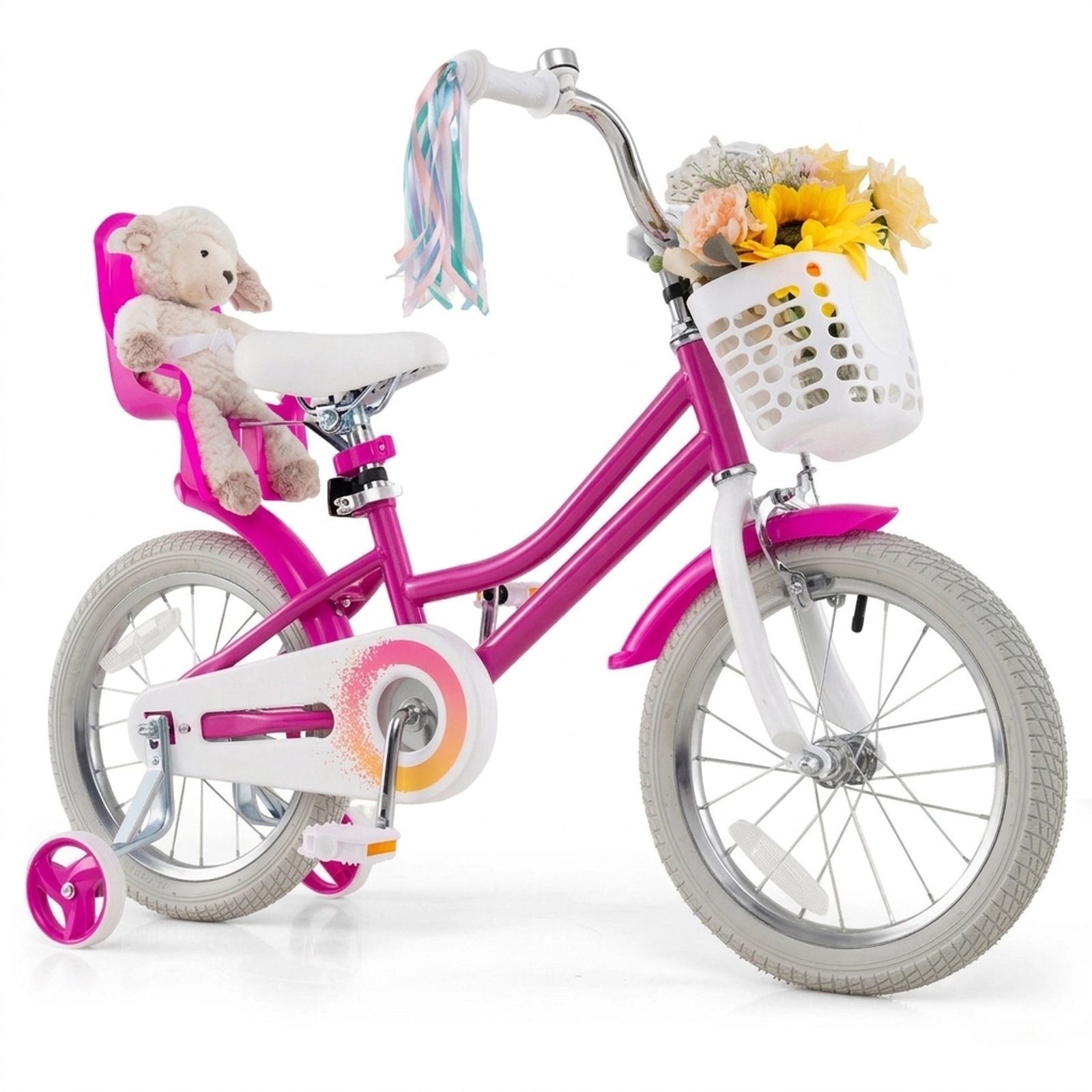 SUGIFT Kids Bike 16 Inch with Training Wheels and Dual Brake System 145-lb Capacity Ages 4-7 Years Rose Red Bicycle