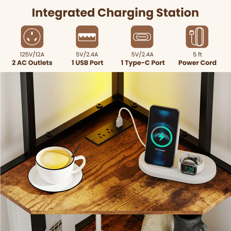 Hivvago 65 Inch 6-Tier Corner Shelf with Charging Station and Ambience Light