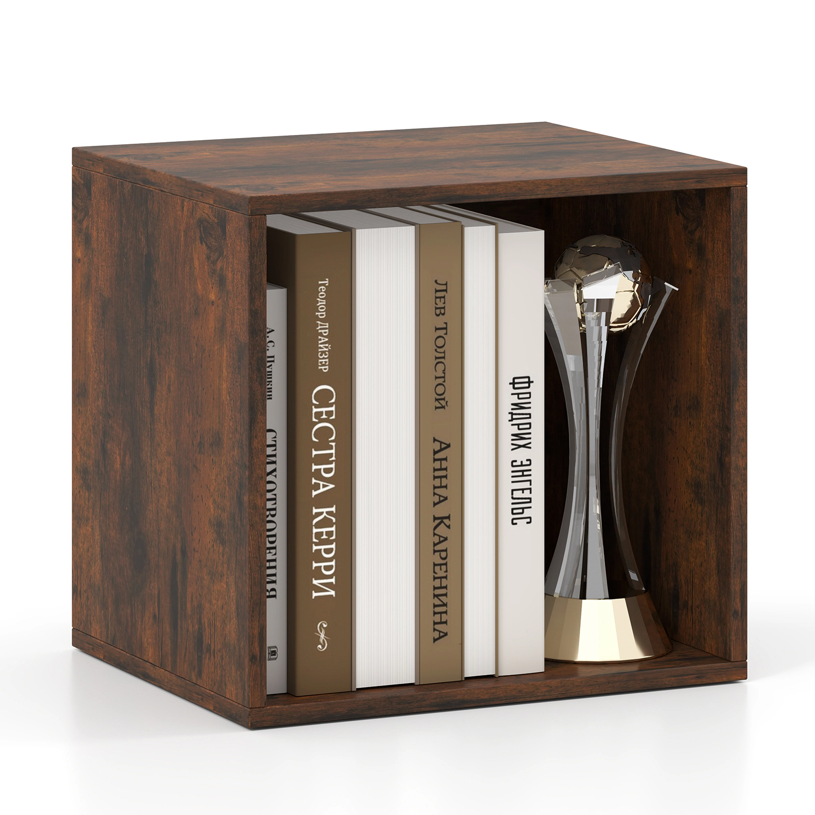 SUGIFT Modular Stackable Cube Storage Organizer Open Book Shelf 55-lb Capacity Rustic Brown