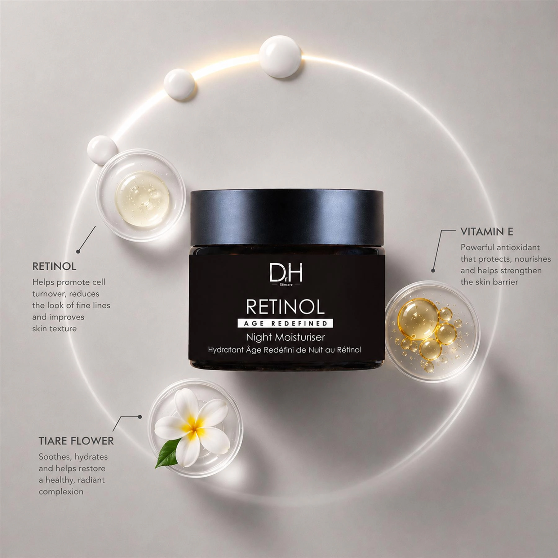 Dr H Retinol Anti-Ageing Night Moisturiser 60ml - Targets Fine Lines, Wrinkles & Loss of Firmness
