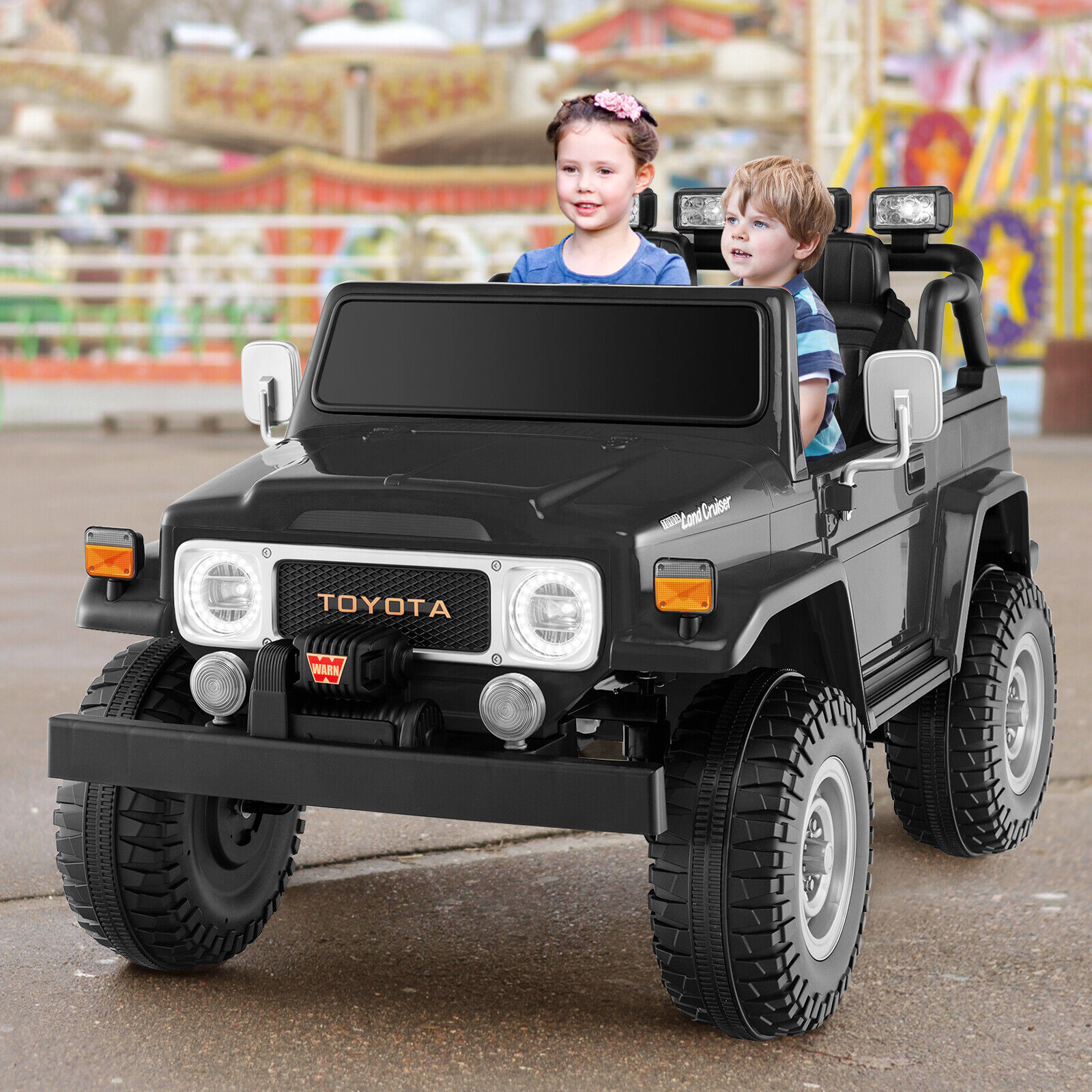 Costway 2 Seater Ride On Truck Car 12V Licensed Toyota FJ40 RC w/ Laser Light & Music Black