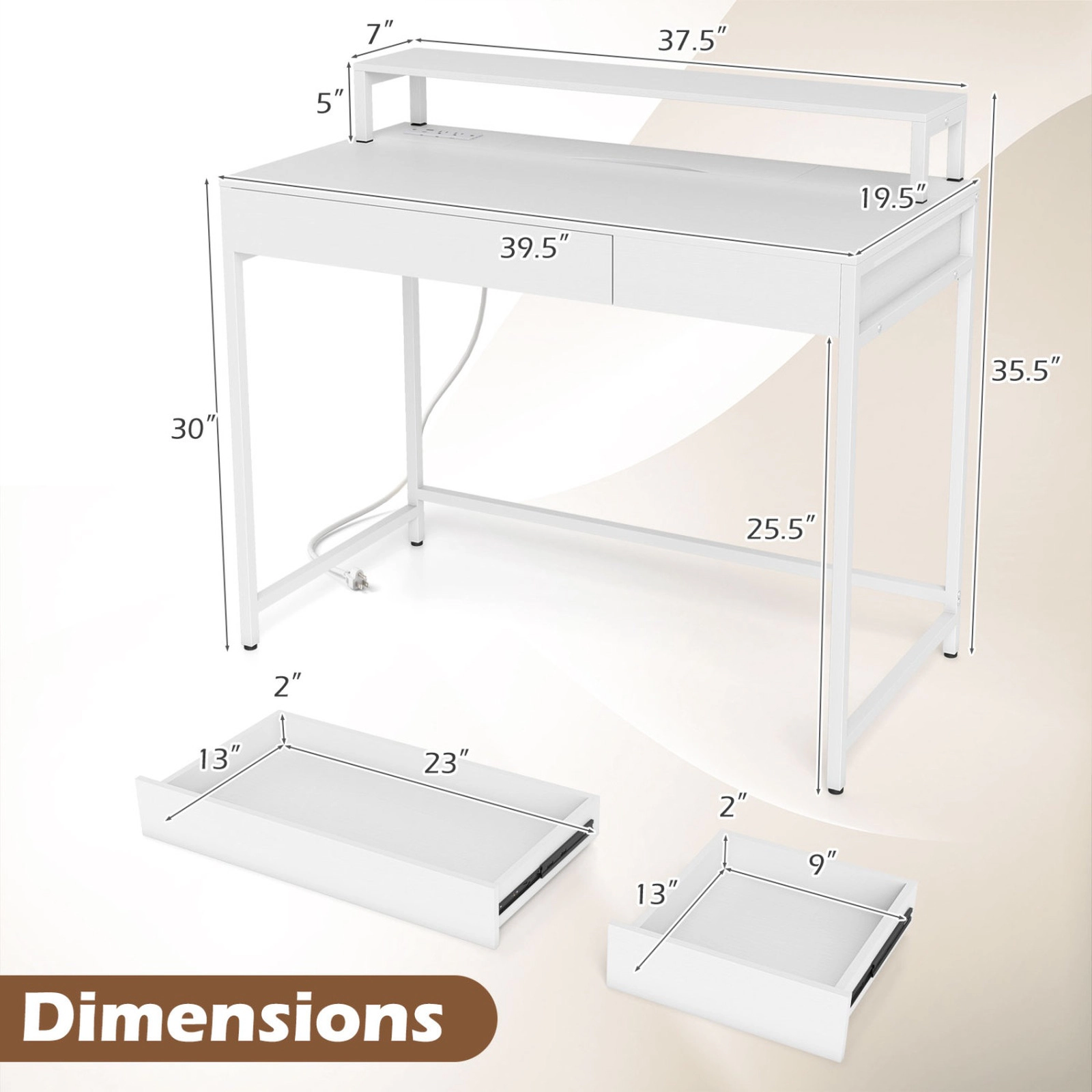 SUGIFT 39.5-in White Compact Computer Desk with Keyboard Tray, Removable Monitor Shelf and Power Outlet