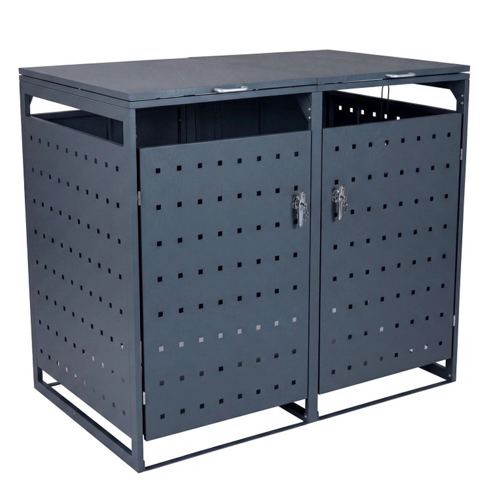 SUGIFT Outdoor Metal Garbage Bin Storage Shed for 2 Trash Cans 46-in Tall Double Trash Can Enclosure Gray