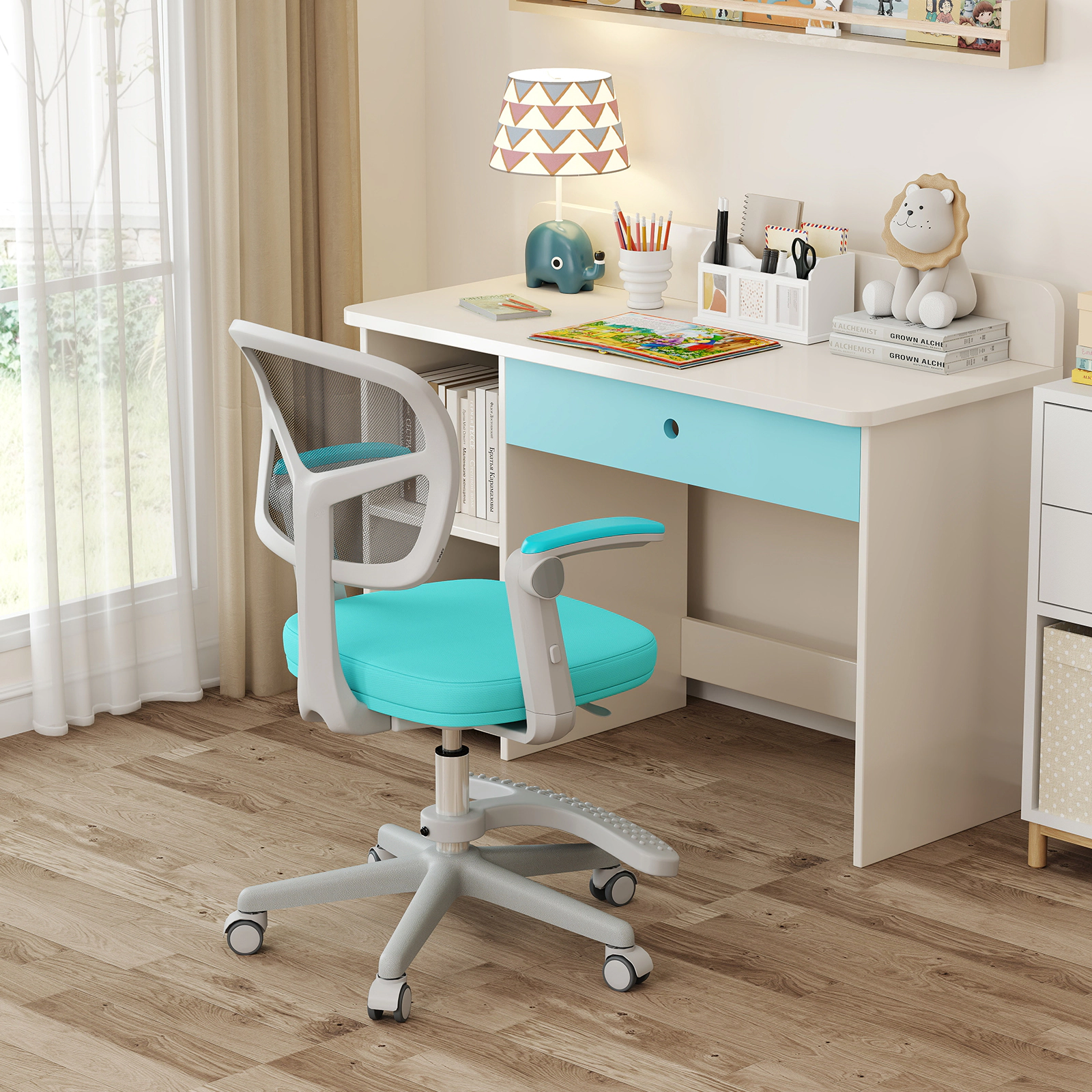 SUGIFT Adjustable Height Armrests and Height-Adjustable Footrest Kids Study Chair