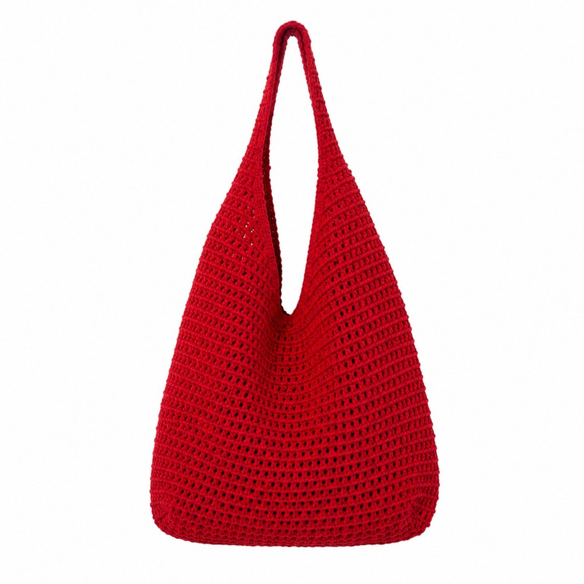 Alilang Women's Crochet Tote Bag Red Open Knit Shoulder Large Capacity Hobo Purse