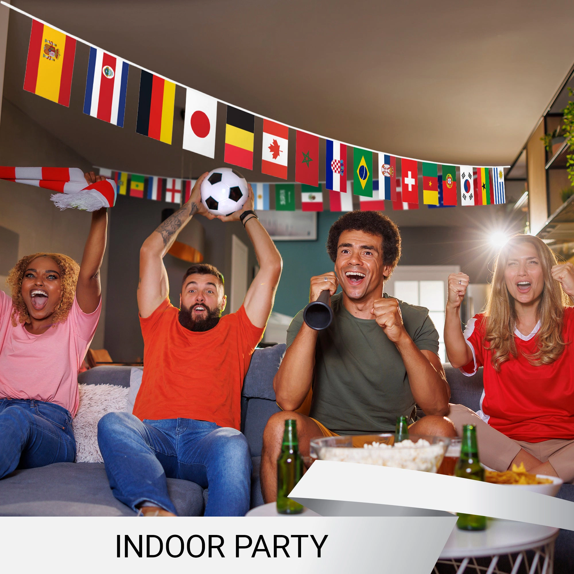 G128 2022 World Cup Bunting Banner - 32 Flags, 11 x 7.5 in Each, 40 ft String, LiteWeave 150D Polyester