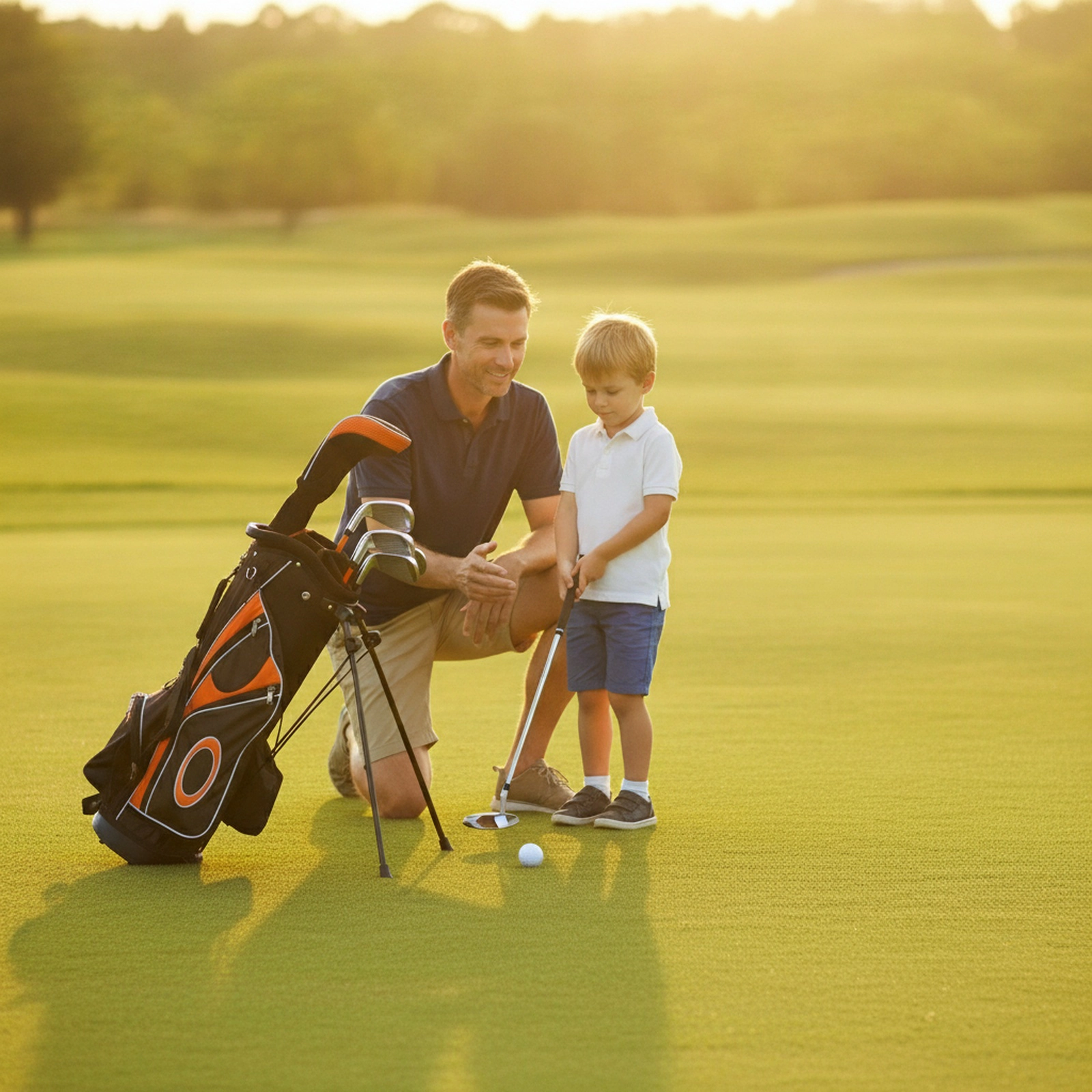 5-pc Junior Golf Club Set for Kids Ages 11-13 with 3 Fairway Wood 7 and 9 Irons Putter and Stand Bag Orange