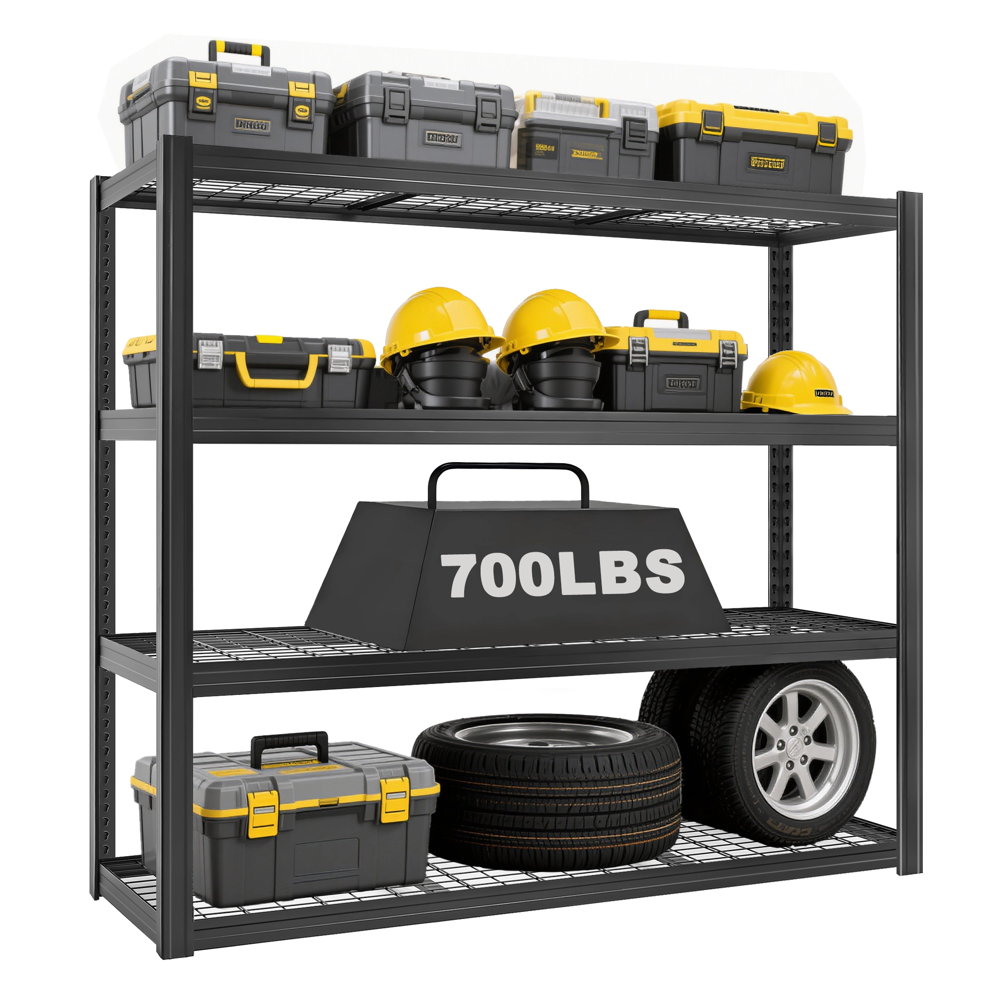 Flynama 4 Tiers Heavy Duty Metal Adjustable Garage Storage Shelving Unit in Black (70.8 in. W x 70.8 in. H x 23.6 in. D