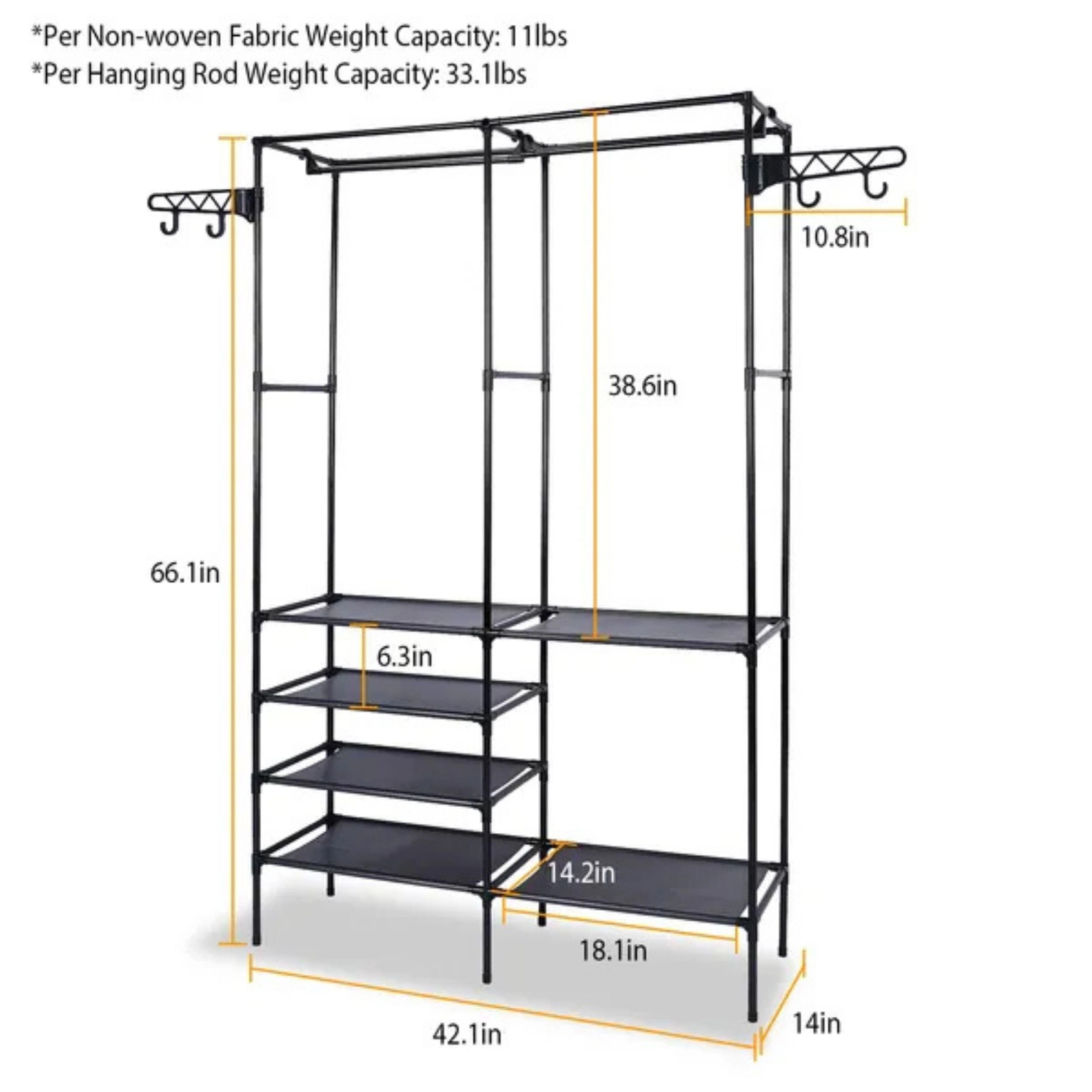 SS Design Heavy Duty Metal Garment Rack with Shoe Storage Shelves