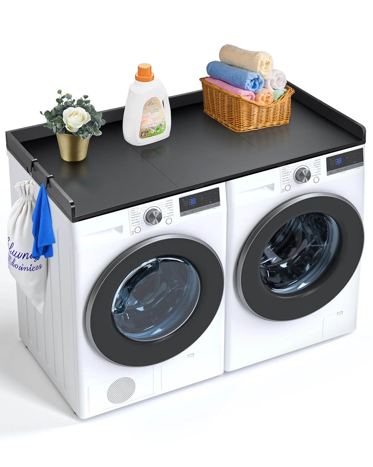 HONGGE Washer and Dryer Countertop, 54 x 27 Inch, Water Resistant Wood Top with Non-Slip Pads, Black