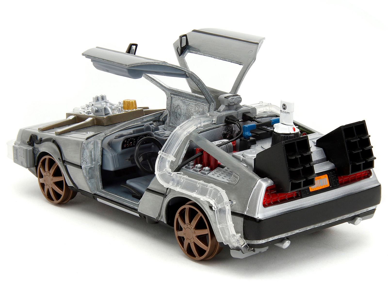 Jada Delorean Brushed Metal Time Machine (Train Wheel Version) With Lights "Back To The Future Part Iii"