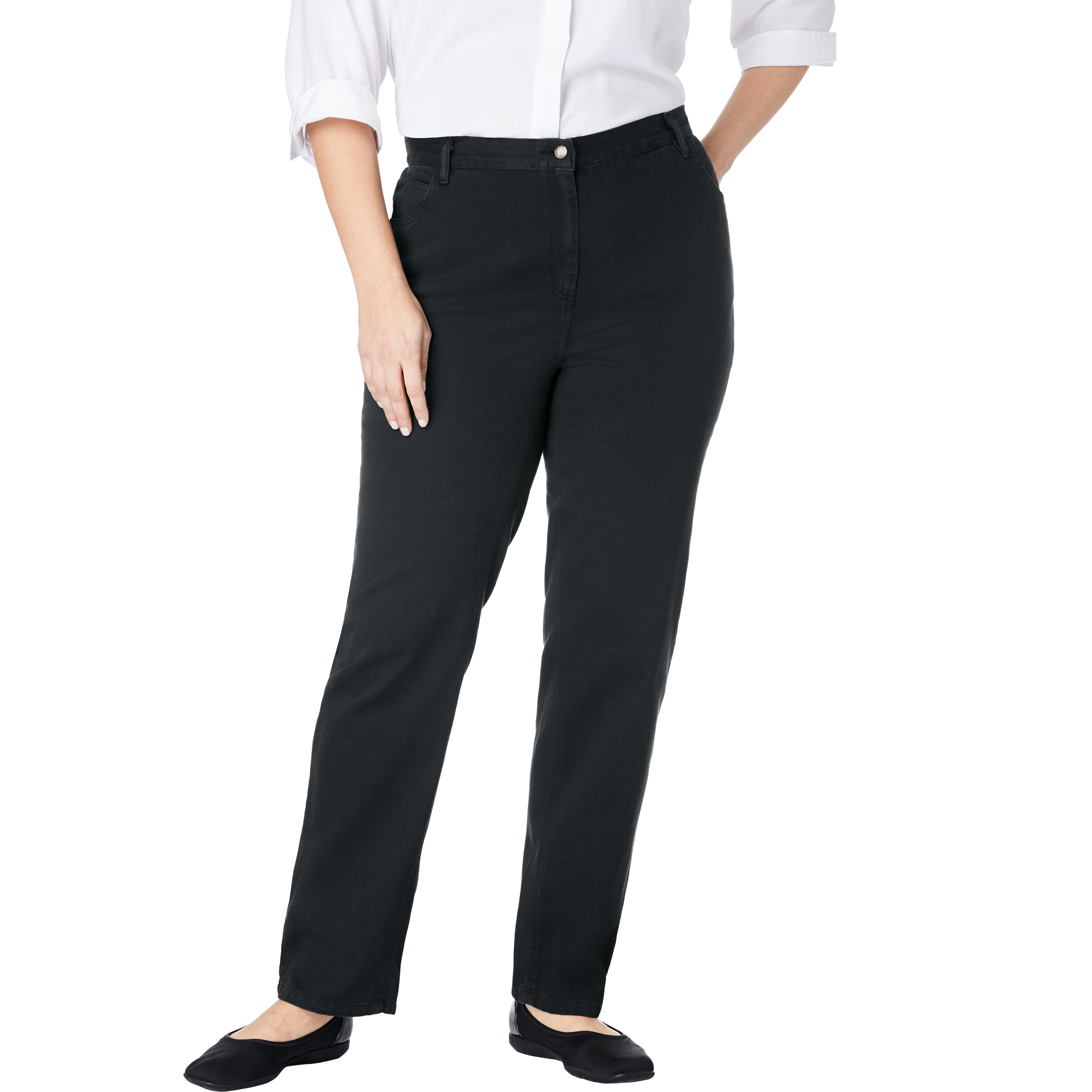 Woman Within Plus Perfect Back-Elastic Gap-Free Straight-Leg Cotton Jeans