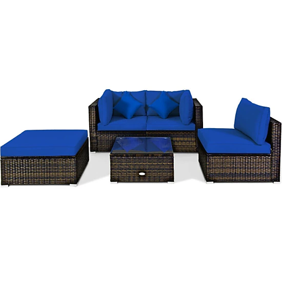 Hivvago 5 Pieces Outdoor Patio Rattan Furniture Set Sectional Conversation With Cushions