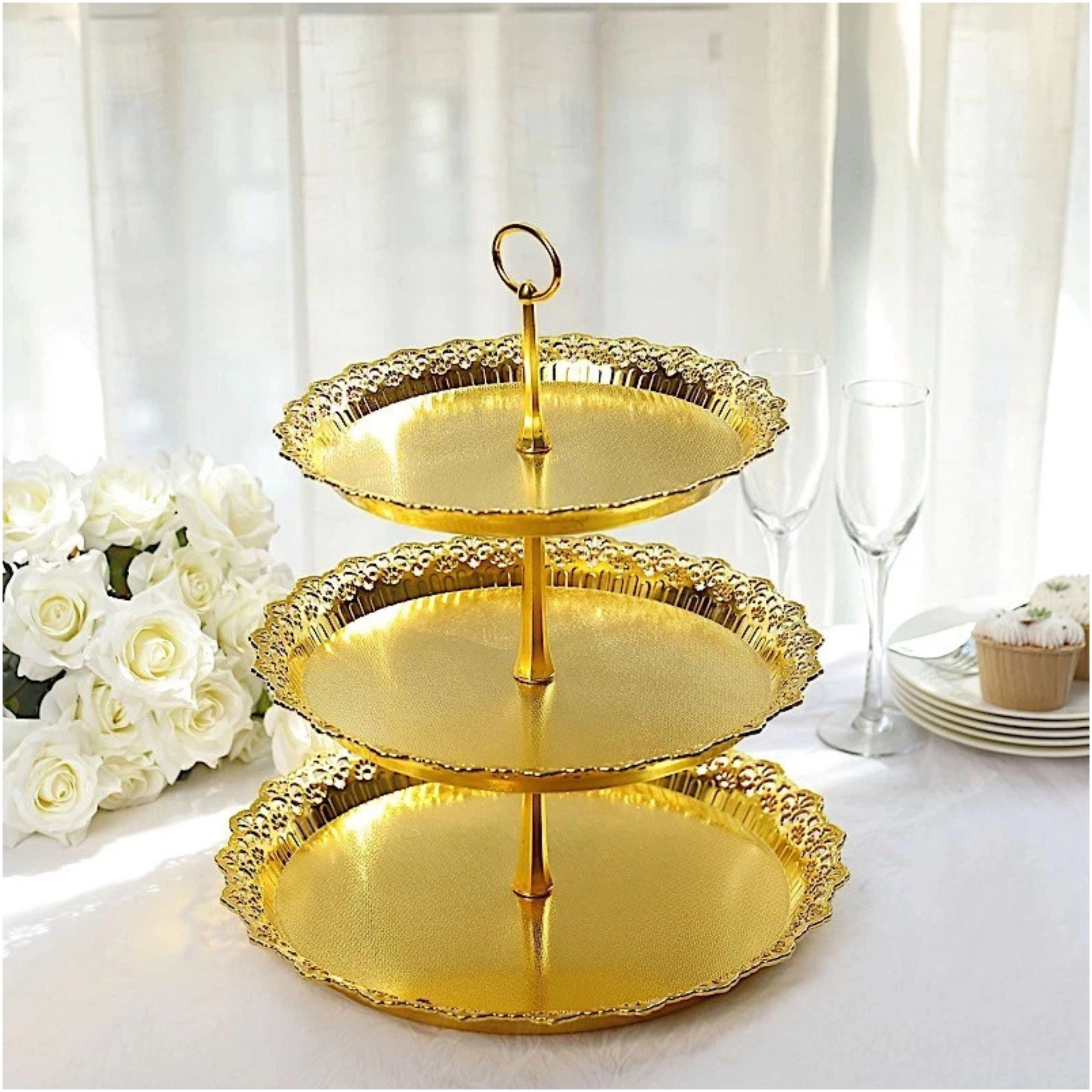 Home Collection 15-Inch 3-Tier Metallic Cupcake Display Stand